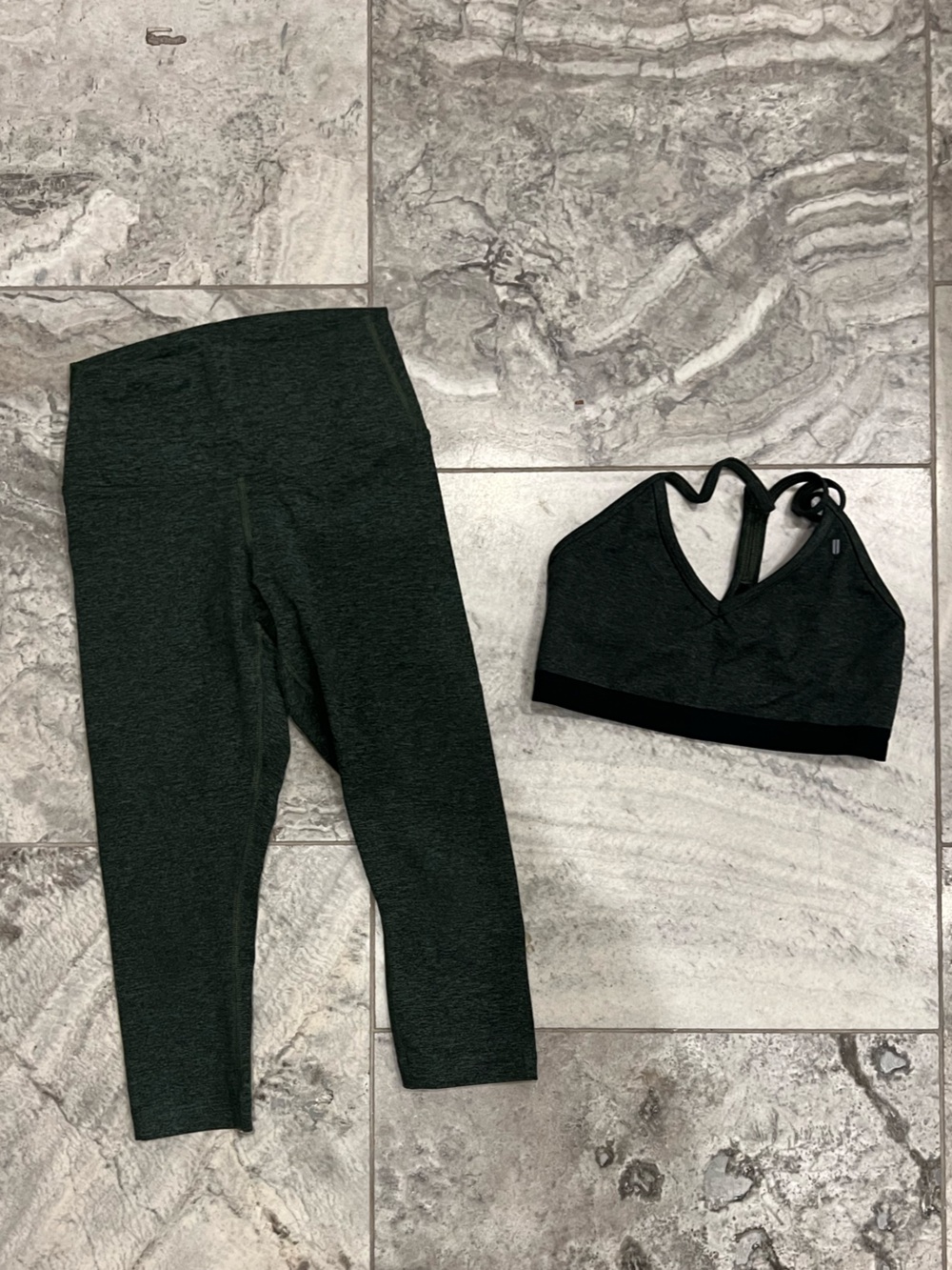 NOBULL Matching Set Forest Gre Textured Active Leggings & Strappy Sports Bra Set